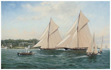 Artwork by Shane Michael Couch, The King's cutter Britannia and the mighty Satanita powering to the finish off the Royal Yacht Squadron, 1893, Made of oil on canvas