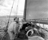 1598-Crew working on Shamrock's sails. c1900