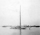 743-Shamrock III at anchor in Sandy Hook. July 1903.
