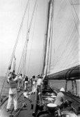 206-Field glasses are needed to view the deck to the topsail. Shamrock IV. 1920.