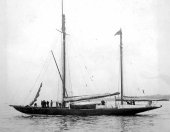184-View of Shamrock IV main sail down. 1920. Shamrock V with jury rig. 1930