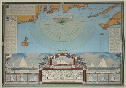  Chart of the America's Cup, 1934 - Art Deco Yacht Race Pictorial Map