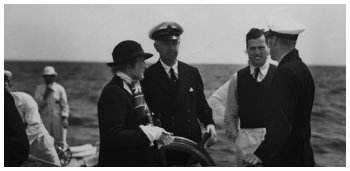 Mr. and Mrs. T.O.M Sopwith aboard the yacht with Frank Murdoch. From the Edwin Levick Collection.