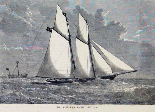 Antique Print of Mr Ashburys Yacht Livonia C1871