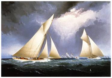Mayflower Leading Puritan, America's Cup Trial Race  by James E. Buttersworth