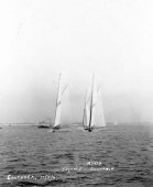 1345-Start of the race off Southsea. Brynhild, Nyria and Shamrock. August 1908.