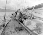 1582-Crew fixing Shamrock's sails. c1900.
