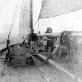 Stern view of the Shamrock taken in the mid-Atlantic. 1899.