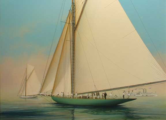 The Paintings of Richard Lane - “Waiting for a Breeze (Shamrock and Columbia)” 