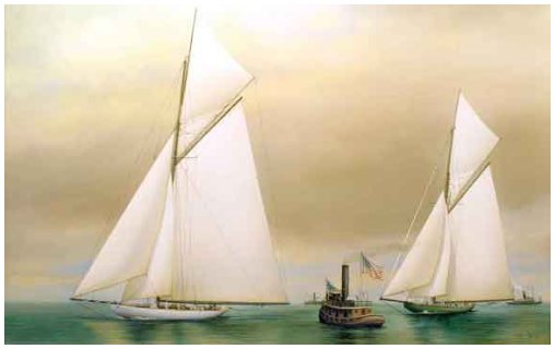 "Columbia Crossing the Finish Line, Shamrock II Behind" America's Cup, Septembet 28, 1901 by Richard Lane