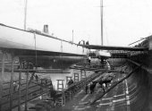 701-Another view of Shamrock I and Shamrock III in Southampton dry dock. Note the stump of the broken mast. April 1903.
