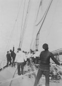 717-On board Shamrock I during one of the Clyde trials. May 1903.