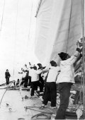 720-Lowering mainsail on Shamrock I. Taken on the Clyde. May 1903.
