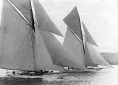 928-Finish of last race on the Clyde before Atlantic voyage. Shamrock III and Shamrock I. May 1903.